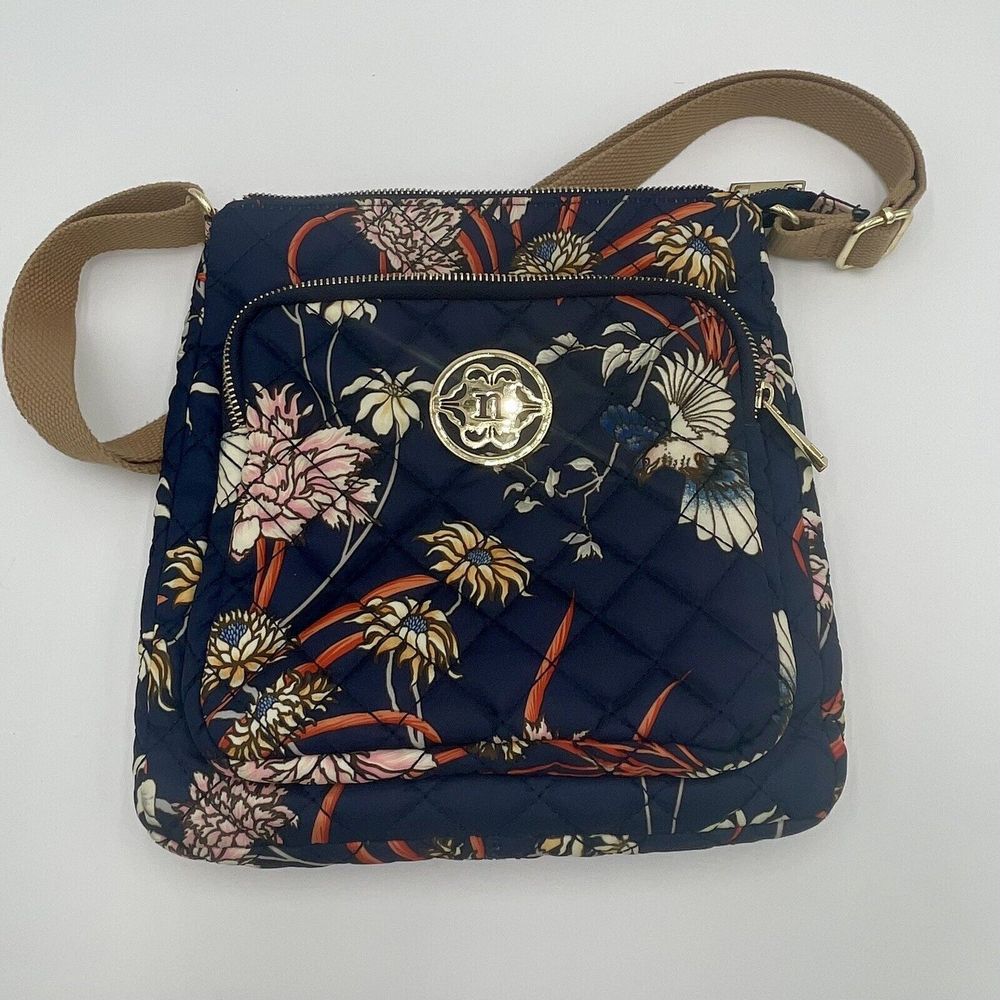 Nanette Lepore Women's Quilted Fabric Crossbody Purse Navy/Floral Purse/Bag